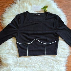 Shein Cropped Black Outline Longsleeve Top Size Large L